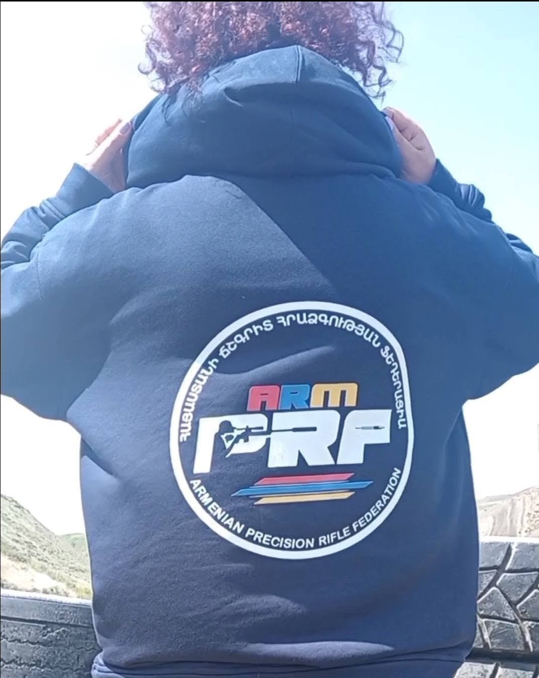 The ARMPRF crest on the back of a federation hoodie
