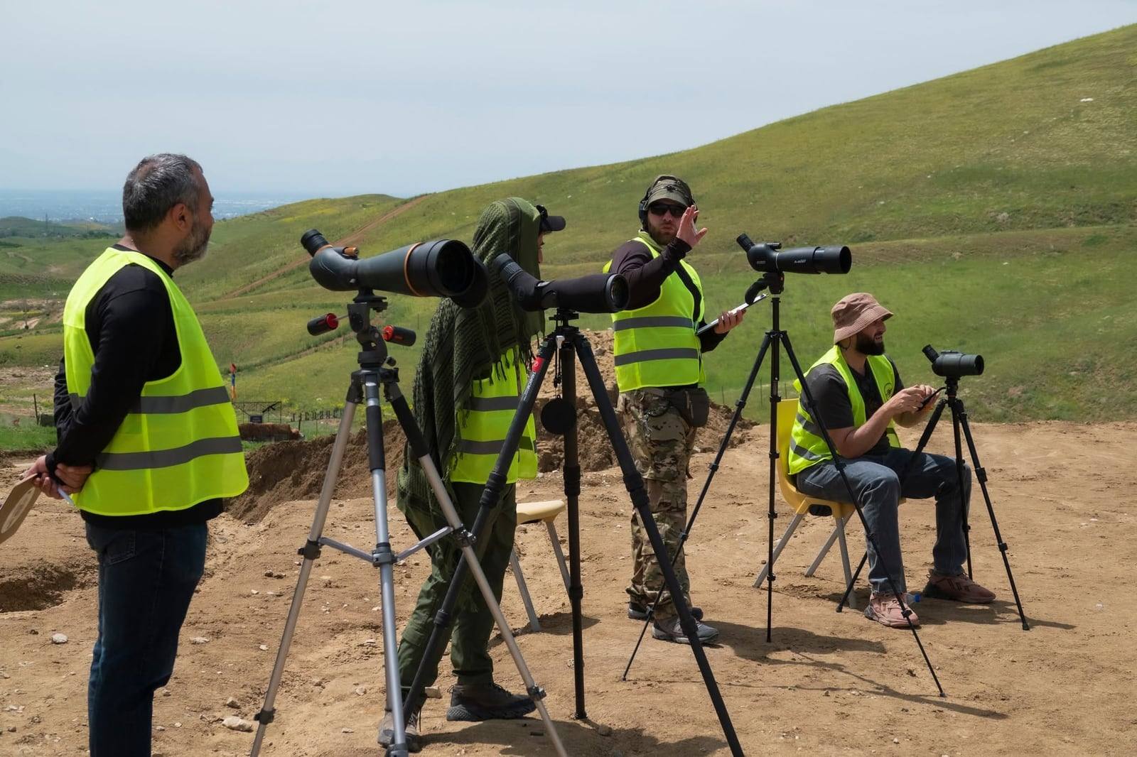 The spotting line, scopes set up on tripods